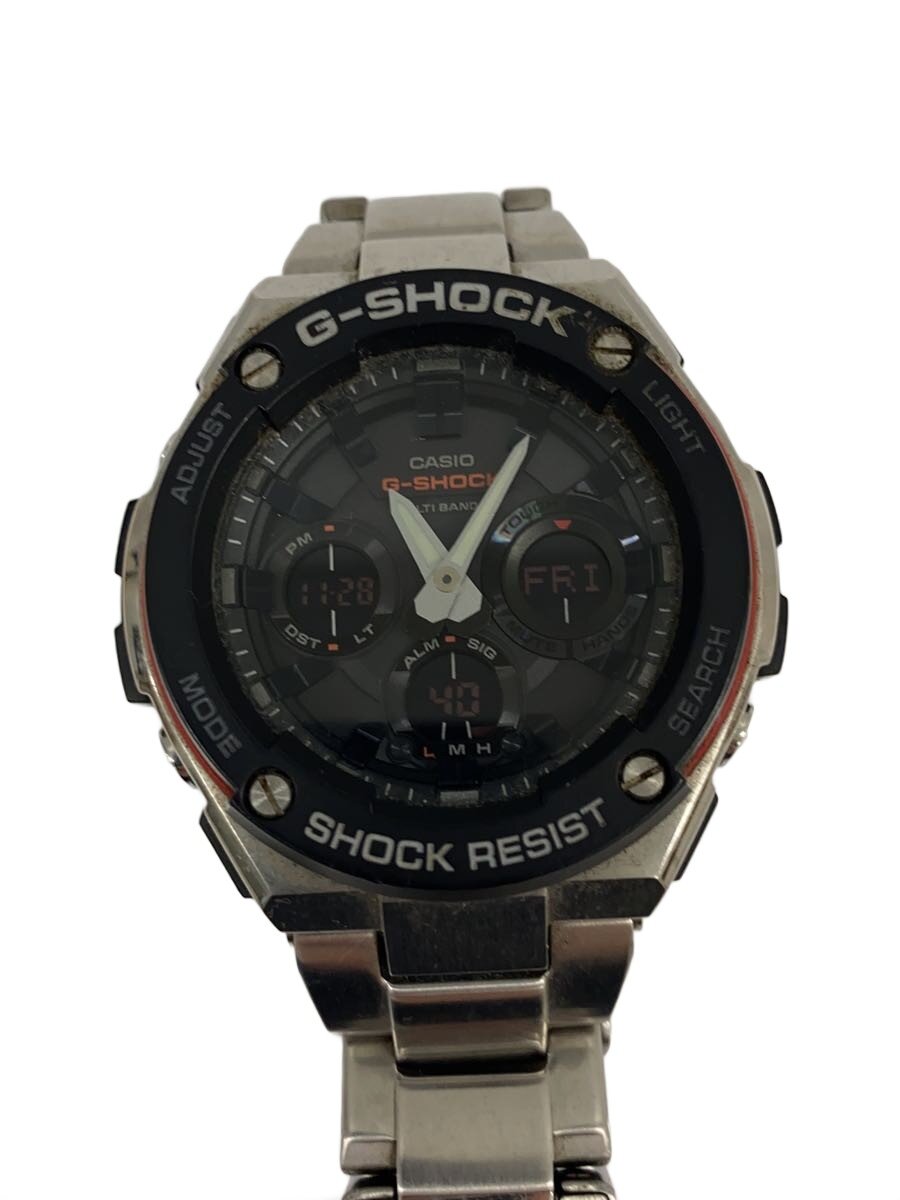 【中古】CASIO◆ソーラーウオッチ・G-SHOCK/デジアナ/ステンレス鋼/RED/SLV【服飾雑貨他】
