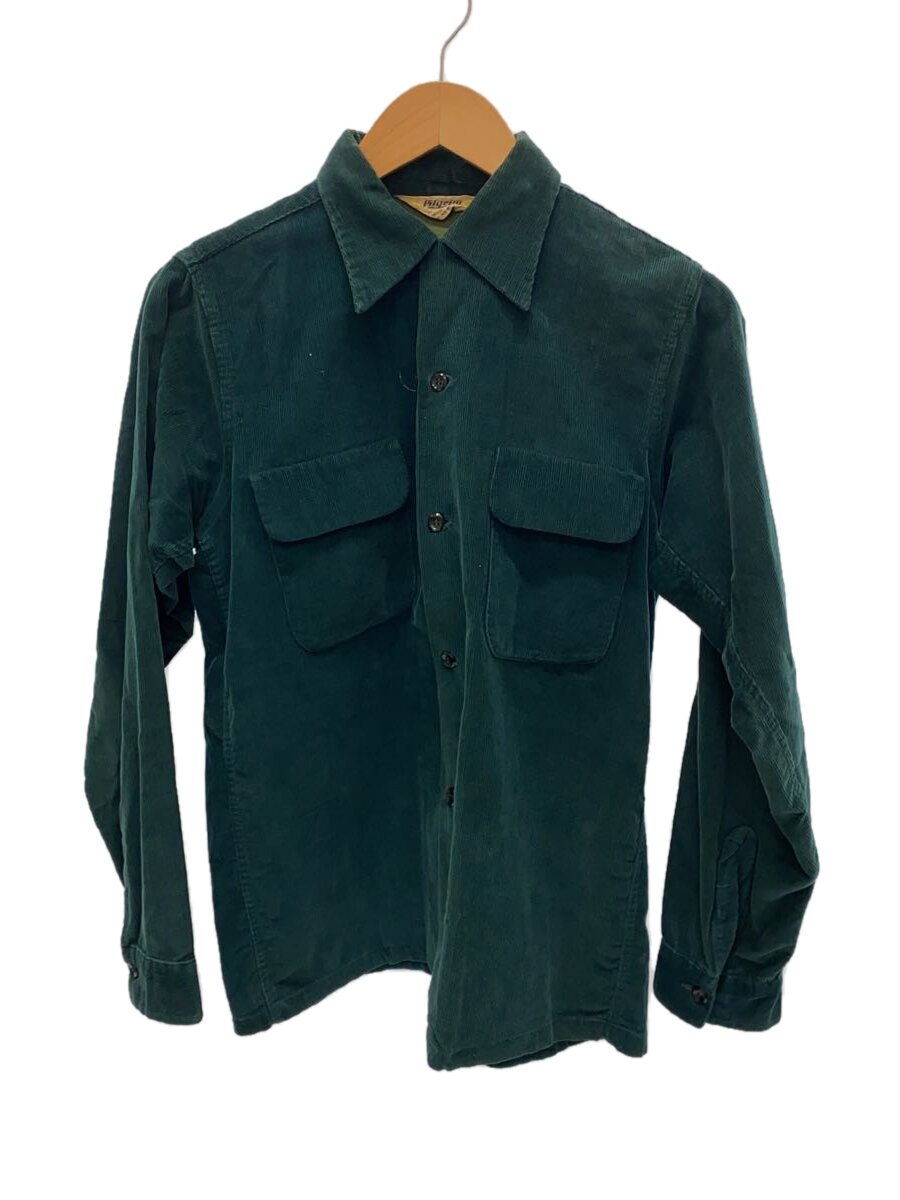 【中古】PILGRIM◆40s-50s/コーデュロイオープンカラーシャツ/14.5/汚れた状態有/開襟プルオーバー/緑であること【メンズウェア】