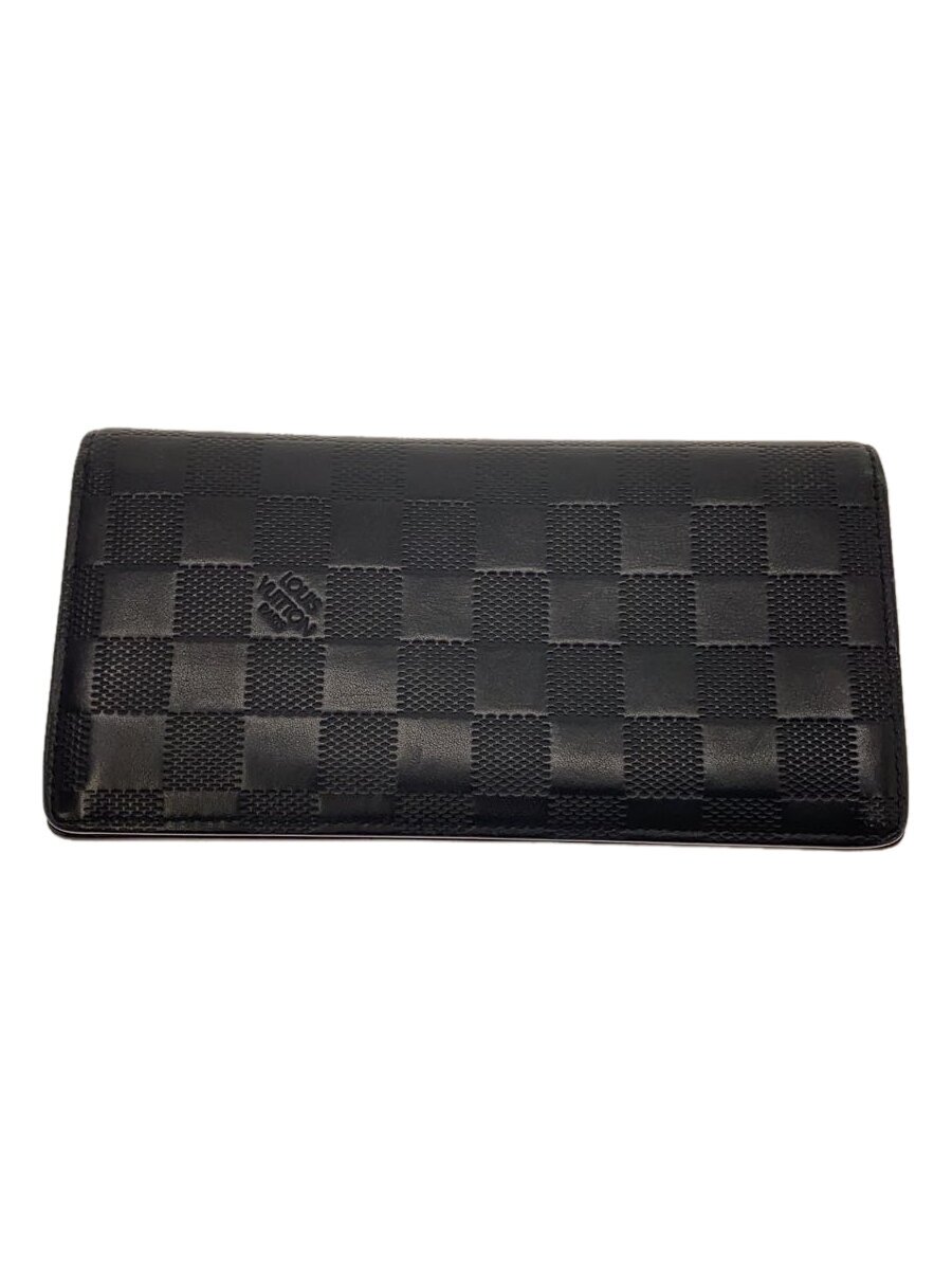 【中古】LOUIS VUITTON◆ポルト・フォイユ・ブラザ_ダミエ・アンフィニ_BLK/レザー/BLK/メンズ【服飾雑貨他】