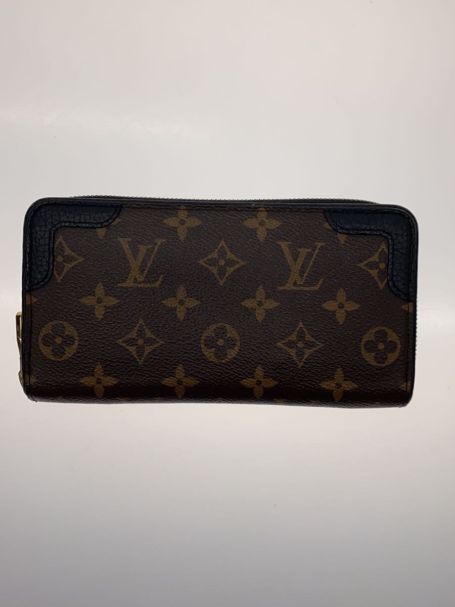 【中古】LOUIS VUITTON◆ジッピー・ウォレット・レティーロ_モノグラム・キャンバス_BRW_ノワール/PVC/BRW/メンズ【服飾雑貨他】