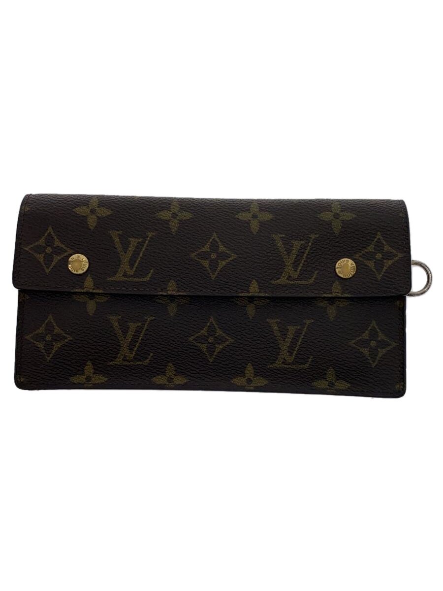 【中古】LOUIS VUITTON◆ポルト・フォイユ・アコルディオン_モノグラム・帆布_BRW/PVC/BRW/メンズ【服飾雑貨他】