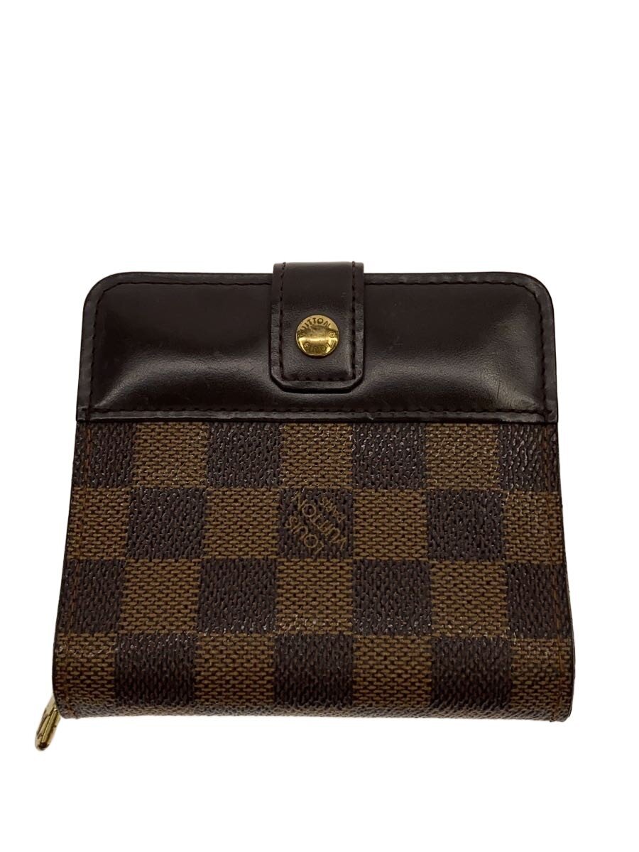 【中古】LOUIS VUITTON◆コンパクト・ジップ_ダミエ・エベヌ/PVC/BRW/メンズ【服飾雑貨他】