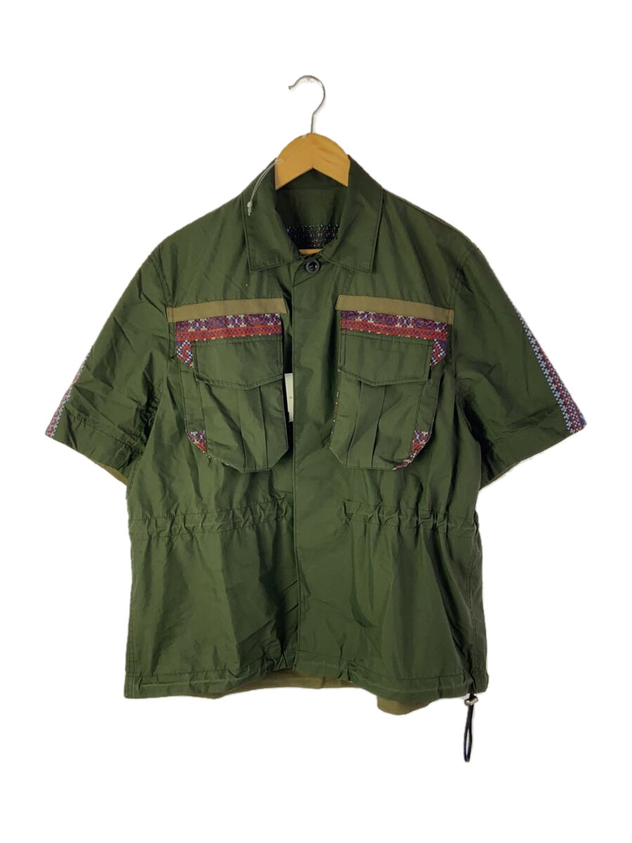 【中古】sacai◆シャーリングエンブロイダリーミックスシャツ/1/綿織物/GRN/2756//【メンズウェア】
