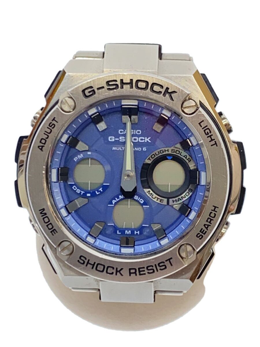 【中古】CASIO◆ソーラーウオッチ・G-SHOCK/デジアナ/ステンレス鋼/NVY/SLV/SS【服飾雑貨他】