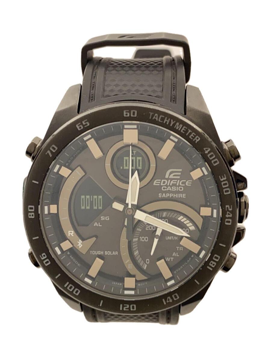 【中古】CASIO◆ソーラーウオッチ_EDIFICE/デジアナ/BLK【服飾雑貨他】