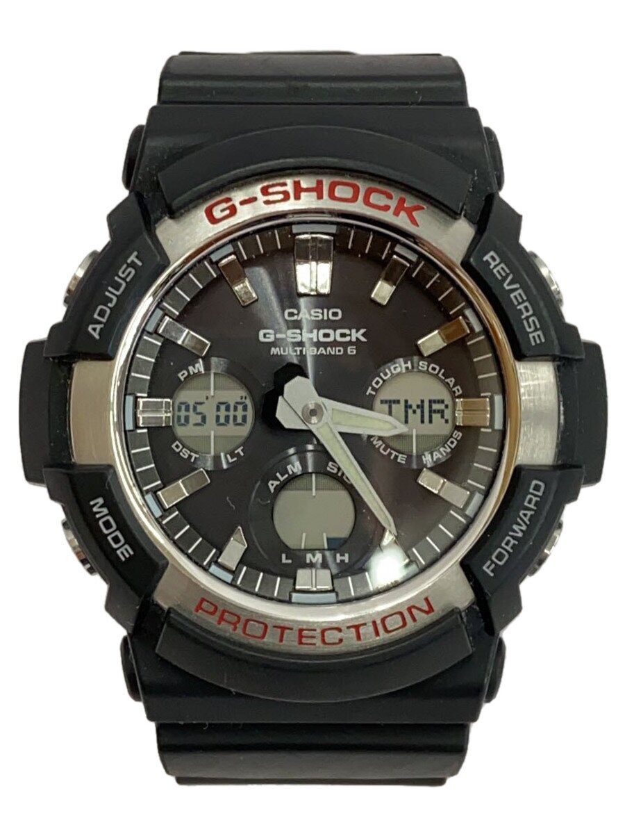 【中古】CASIO◆ソーラーウオッチ・G-SHOCK/デジアナ/なめし革/BLK/BLK【服飾雑貨他】