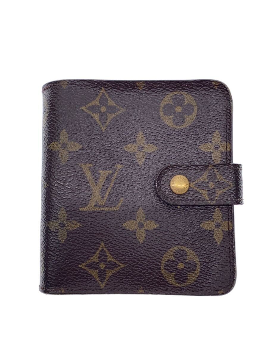 【中古】LOUIS VUITTON◆コンパクト・ジップ_モノグラム・キャンバス/PVC/BRW/総柄/メンズ【服飾雑貨他】