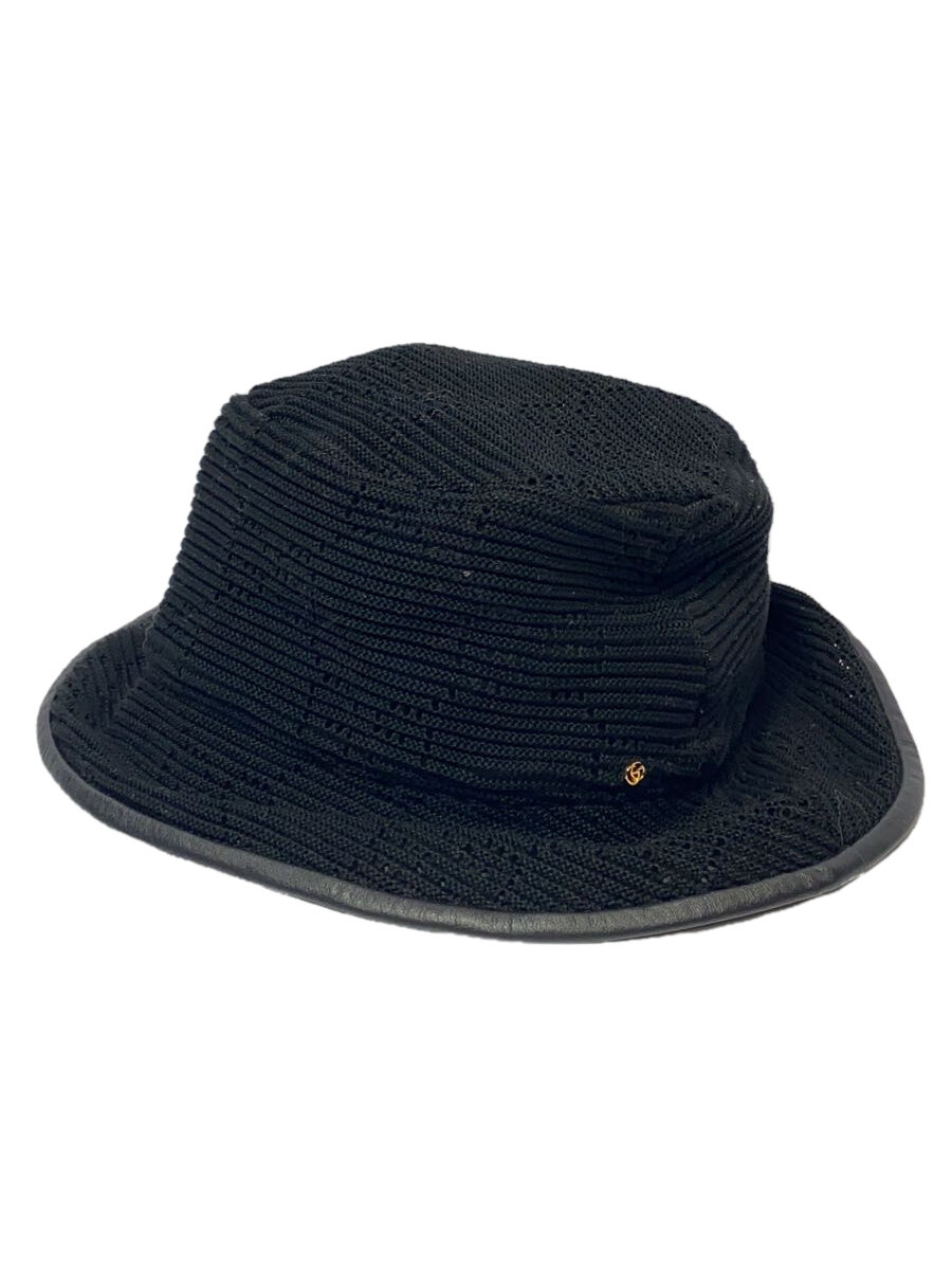 【中古】GUCCI◆GGマーモント/フェドラニット/かぶり笠/M/綿織物/BLK/レディース【服飾雑貨他】