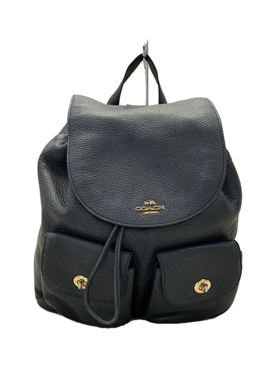 【中古】COACH◆BILLIE BACKPACK IN PEBBLE LEATHER/ビリー/背嚢/なめし革/NVY/F37410//【御徒面子】