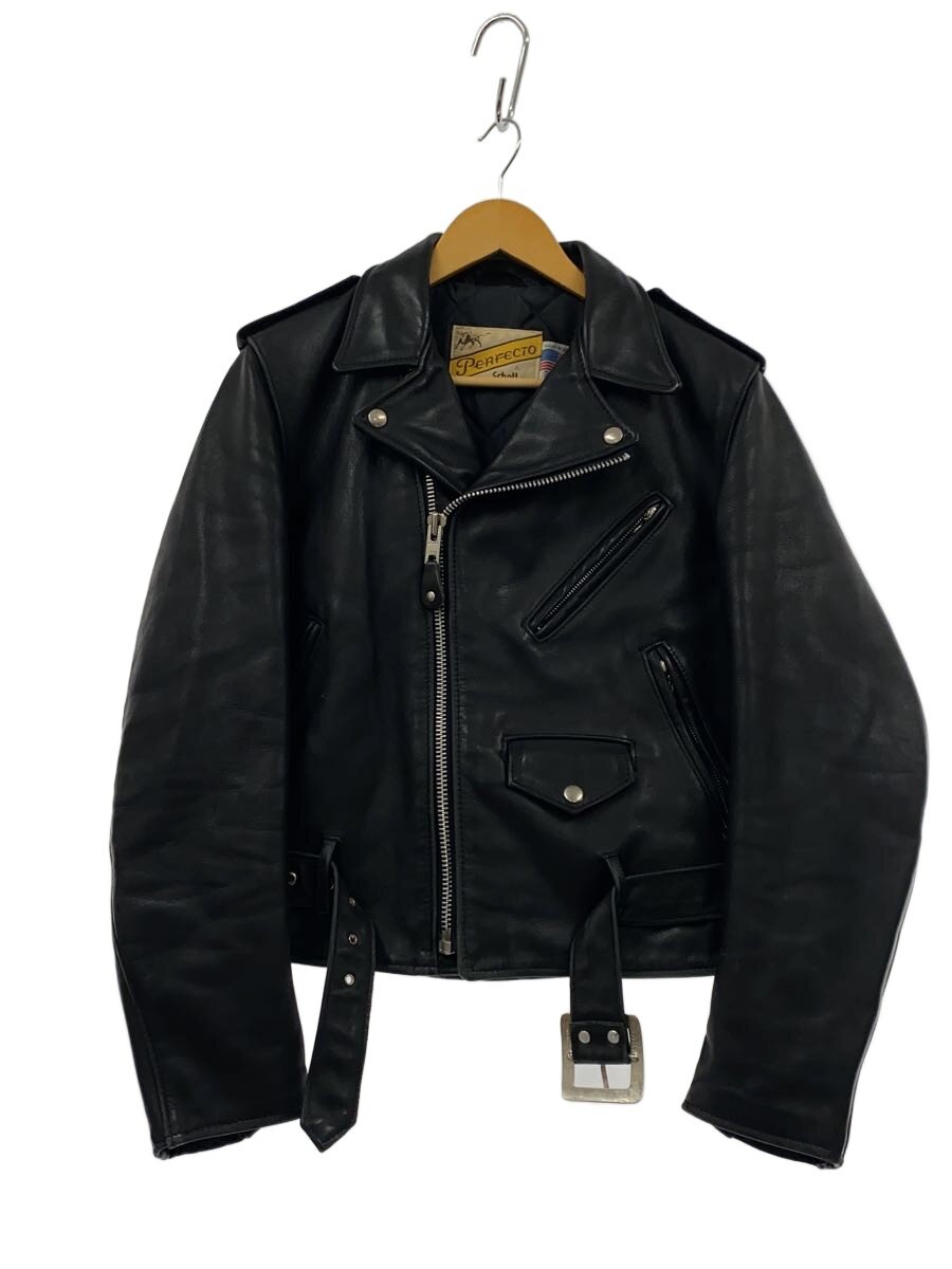 【中古】Schott◆ダブルライダースジャケット/38/なめし革/BLK/613/perfecto/牛引き舟/壱はやりっ児【メンズウェア】