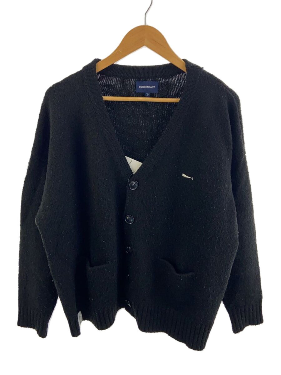【中古】DESCENDANT◆ジレー(朦々たる)/2/羊毛/BLK/NURSE KNIT CARDIGAN【メンズウェア】