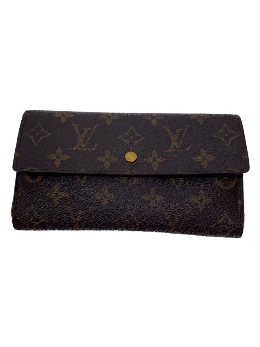 【中古】LOUIS VUITTON◆ポルト・トレゾール・インターナショナル_モノグラム・帆布_BRW/PVC/BRW/総柄/レディース【服飾雑貨他】