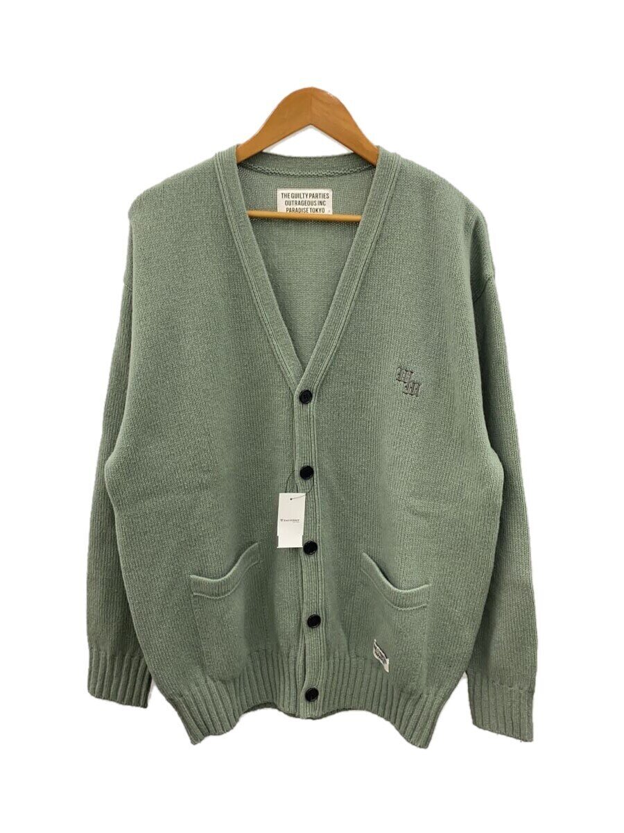【中古】WACKO MARIA◆21AW/CLASSIC KNIT CARDIGAN/羊毛/GRN/無地【メンズウェア】