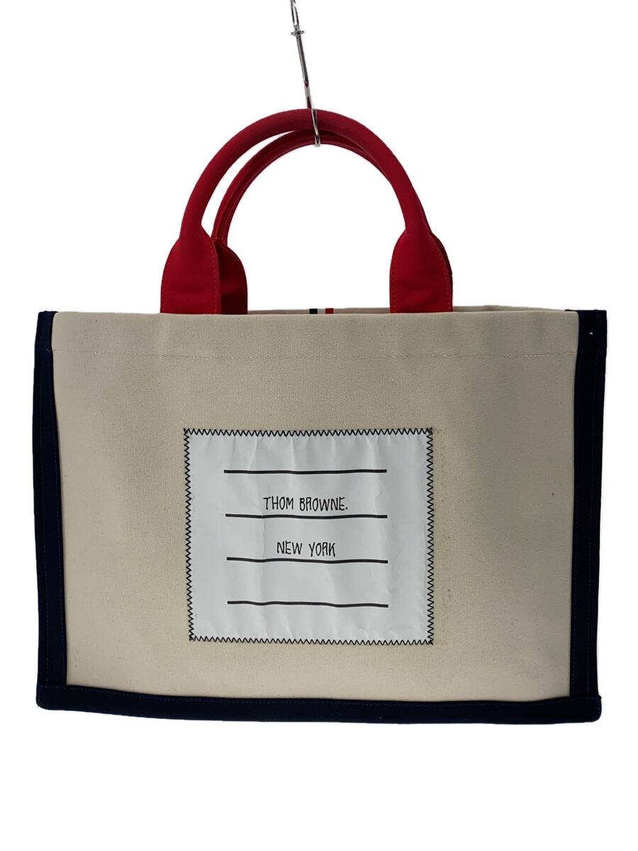 【中古】THOM BROWNE. NEW YORK◆コットンキャンバスネームタグトート/トートバッグ/キャンバス/クリーム/トリコロール【バッグ】｜2ｎｄ STREET 店