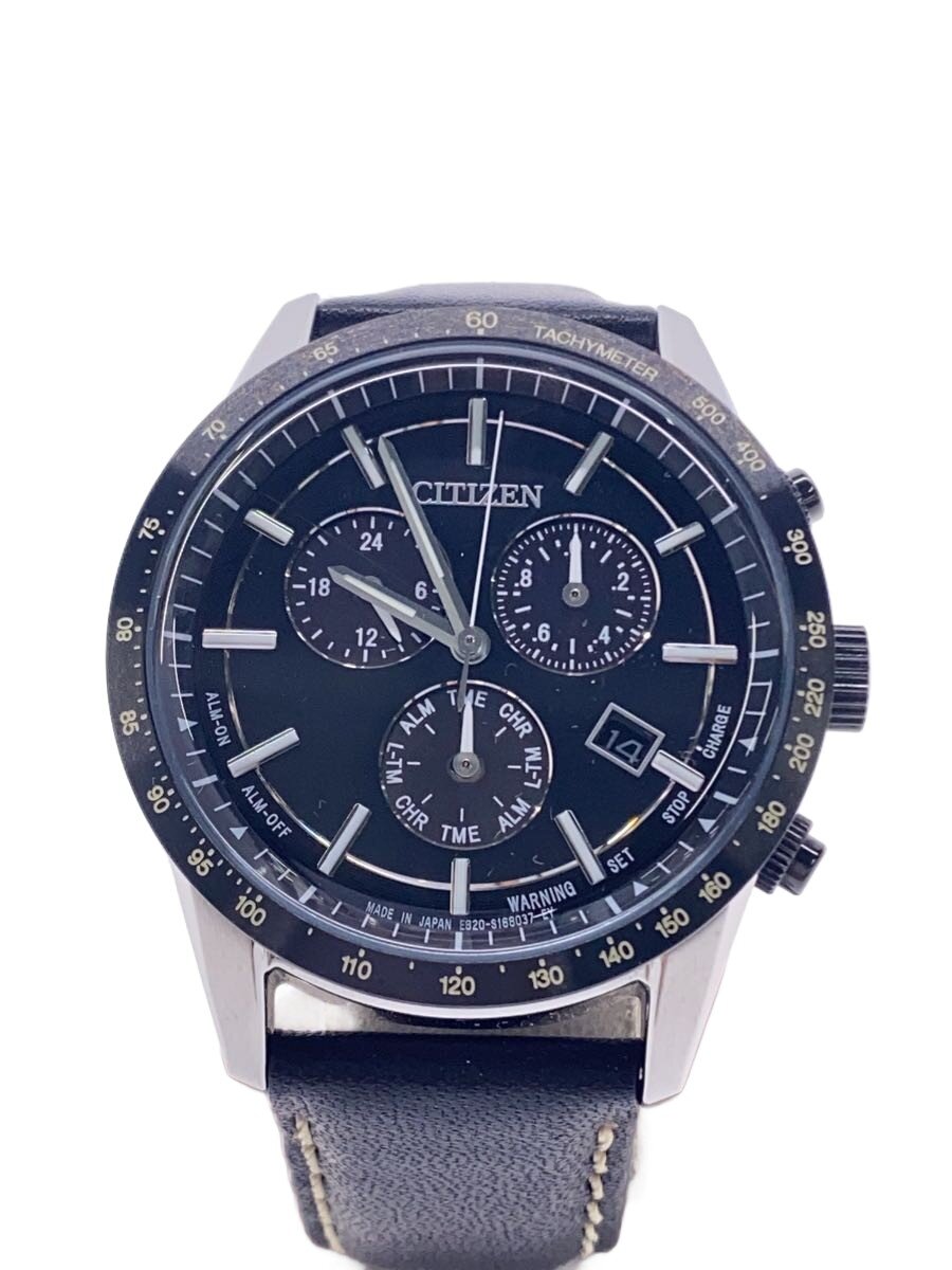 【中古】CITIZEN◆ソーラーウオッチ/アナログ/なめし革/BLK/E820-S122643【服飾雑貨他】