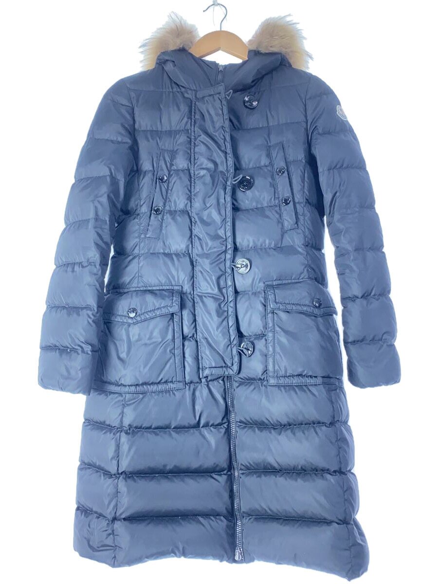 【中古】MONCLER◆ロングダウンジャケット/O/ポリエステル/BLK/112-093-49917-25/ジッパープル手抜かり【レディースお召しもの】