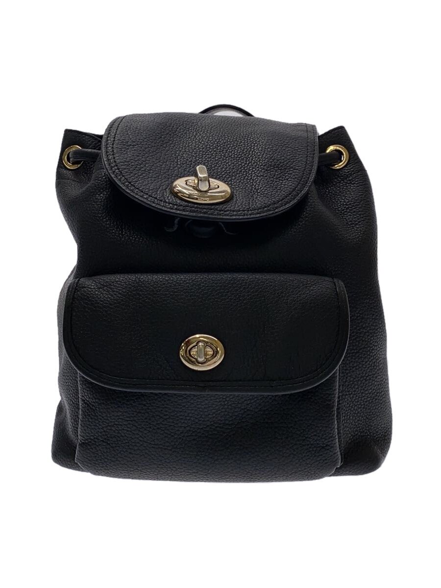 【中古】COACH◆背嚢/なめし革/BLK/37581/金具分け取りキズ有【御徒面子】