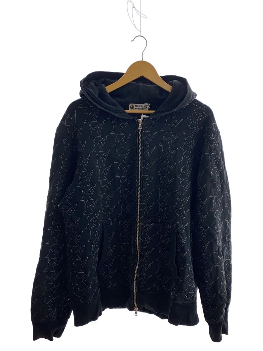 【中古】A BATHING APE◆ジップパーカー/XL/綿織物/BLK/総柄【メンズウェア】