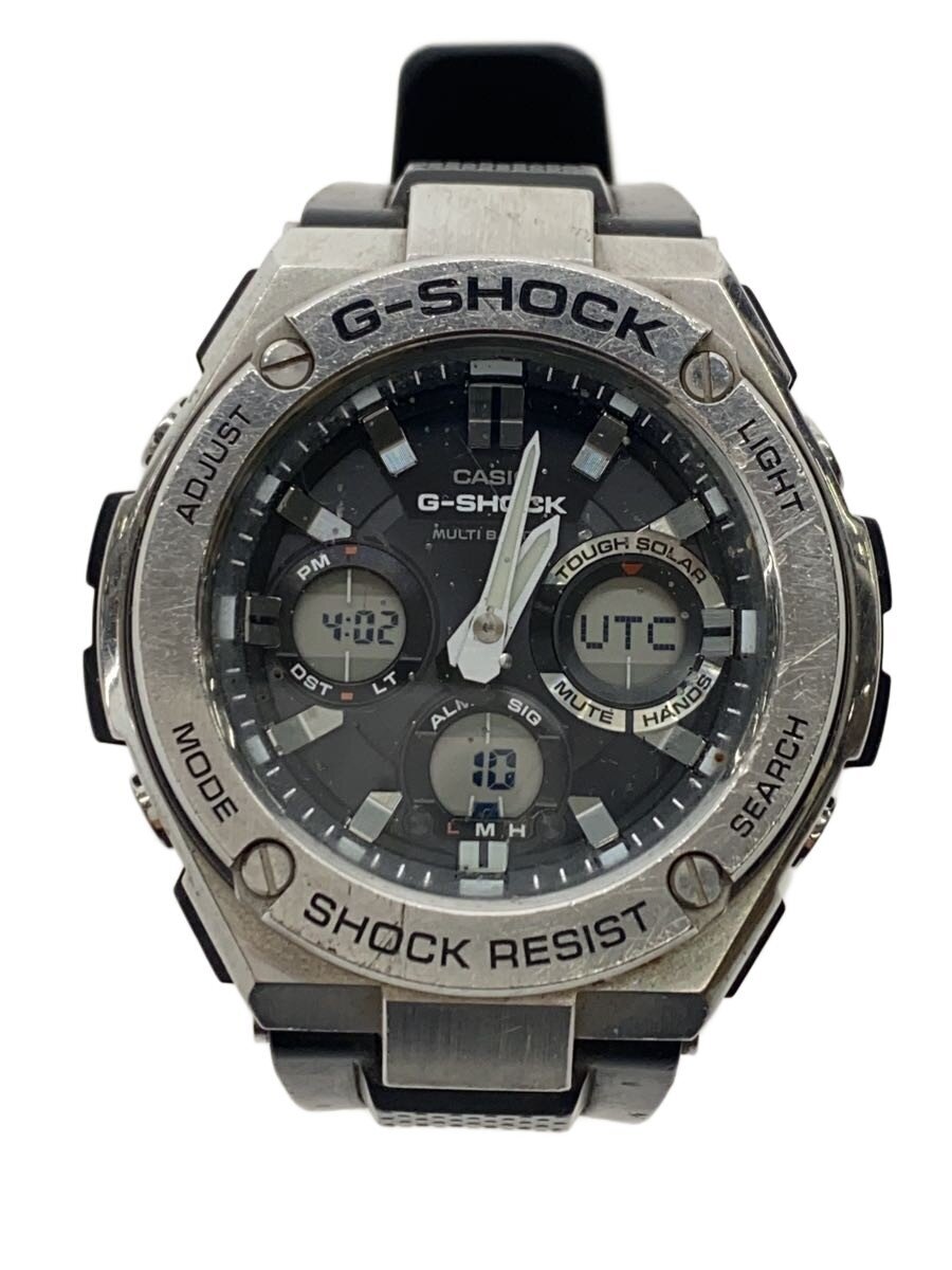 【中古】CASIO◆ソーラーウオッチ・G-SHOCK/デジアナ/天然ゴム/SLV/BLK【服飾雑貨他】