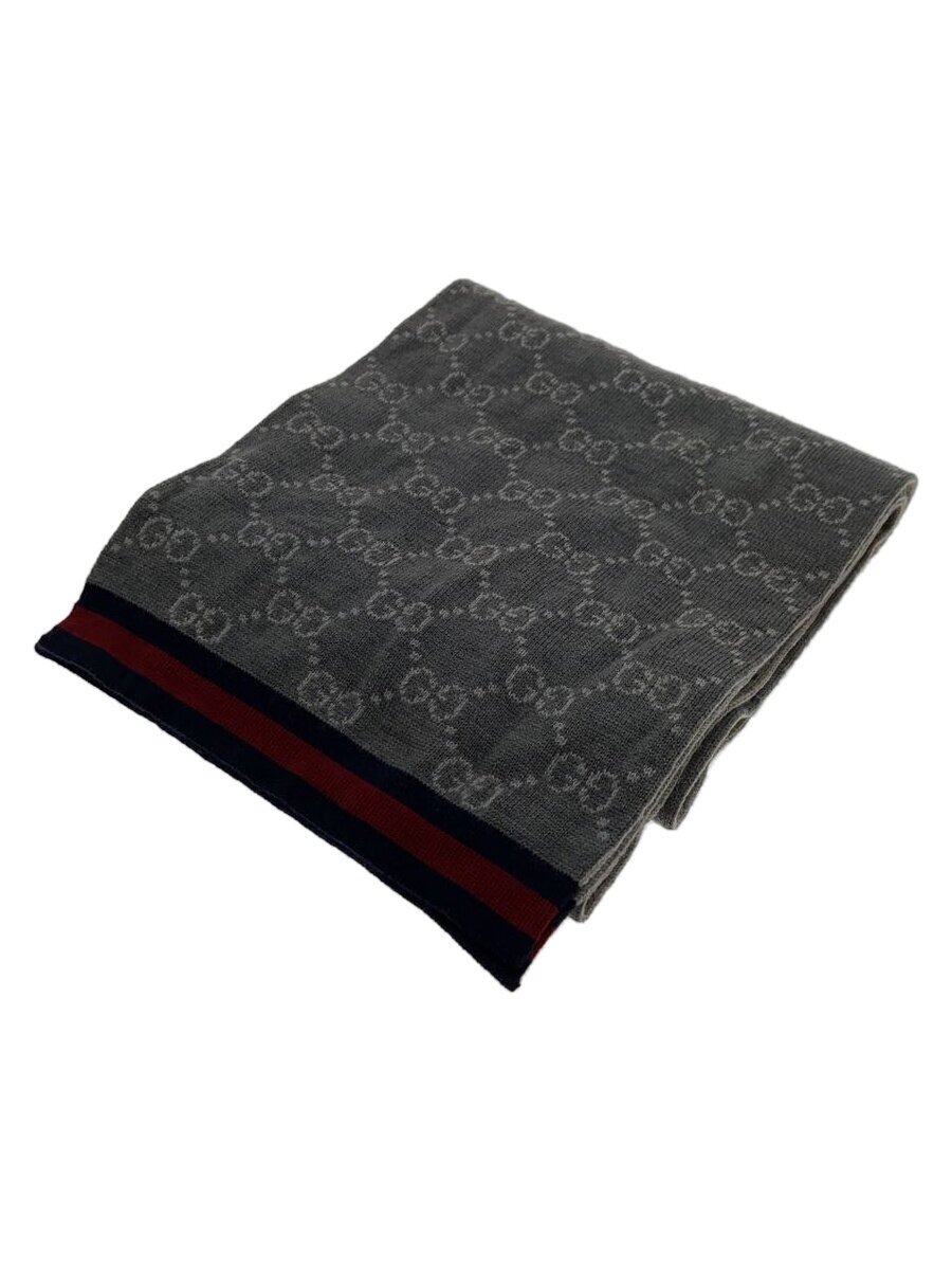 【中古】GUCCI◆えり巻き/羊毛/GRY/総柄/レディース【服飾雑貨他】