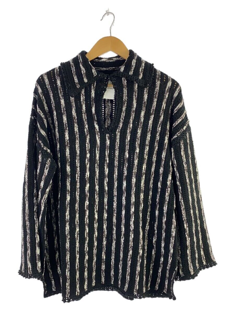 【中古】AMERI◆HAND STITCH STRIPE KNIT TOP/FREE/ポリエステル/BLK/総柄【レディースお召しもの】