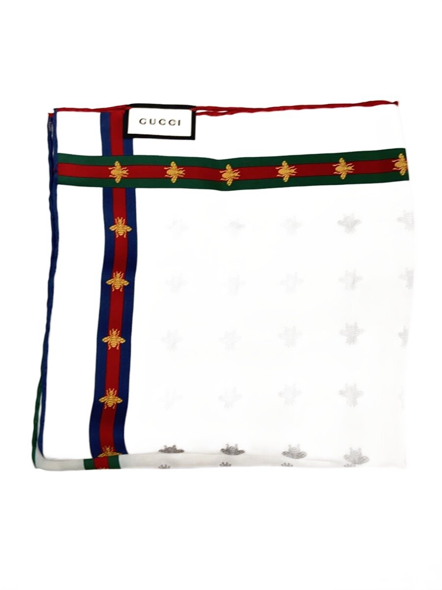 【中古】GUCCI◆ビーパターンシルクポケットスクエア/地絹/407465 4g001 9075【服飾雑貨他】
