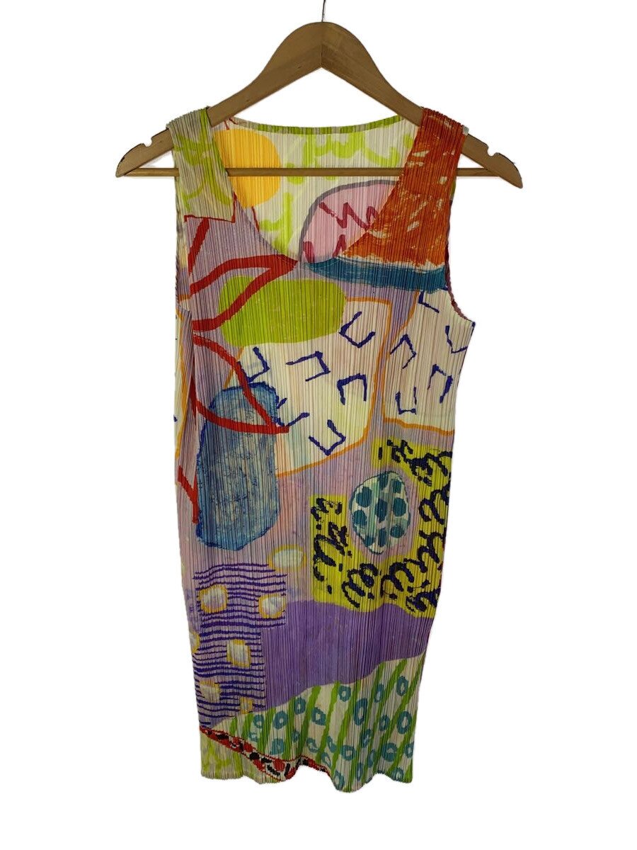 【中古】PLEATS PLEASE ISSEY MIYAKE◆グラフィック美術 プリーツノースリーブワンピース/3/PUP/総柄/PP12-JK412【レディース御召しもの】