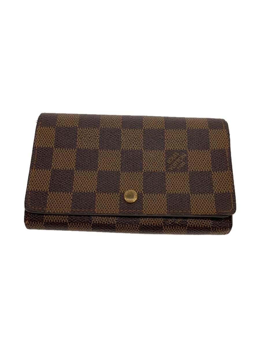 【中古】LOUIS VUITTON◆ポルト・モネ・ビエ・トレゾール_ダミエ・エベヌ_BRW/PVC/BRW/レディース//【服飾雑貨他】