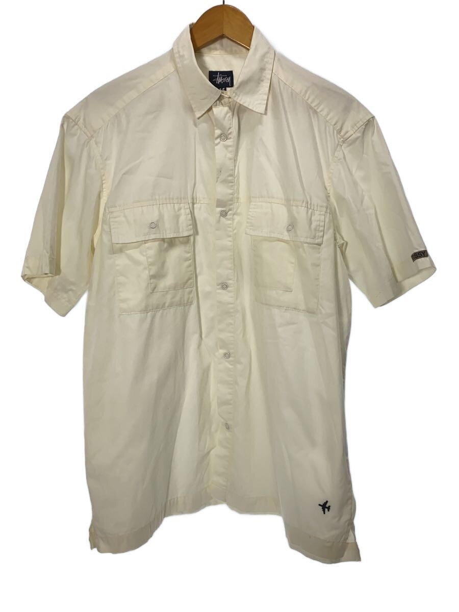 【中古】STUSSY◆90s/紺引き舟/半袖プルオーバー/M/綿織物/WHT/無地【メンズウェア】