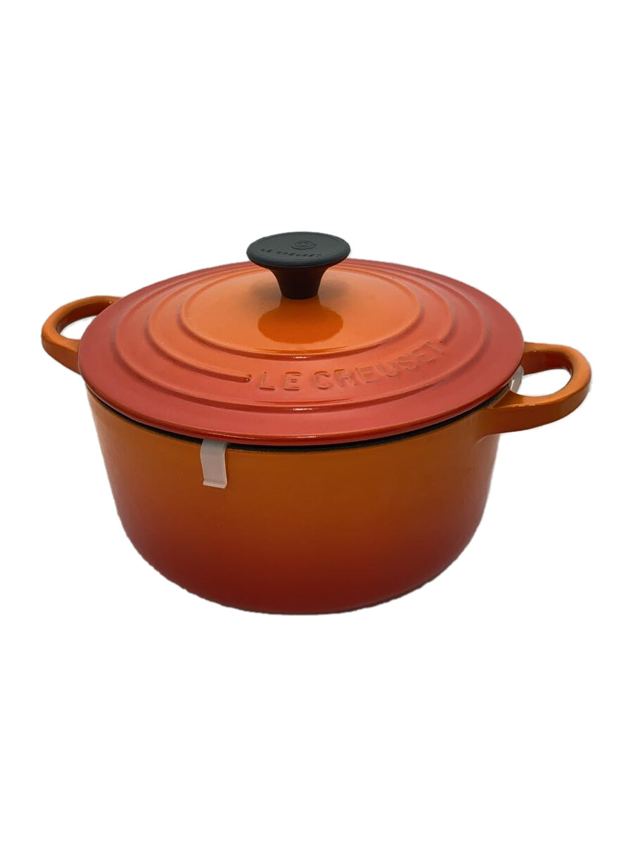【中古】LE CREUSET◆鍋/サイズ:18cm/オレンジ/IH対応/鋳物ホーロー製品/フランス製【キッチン用品】