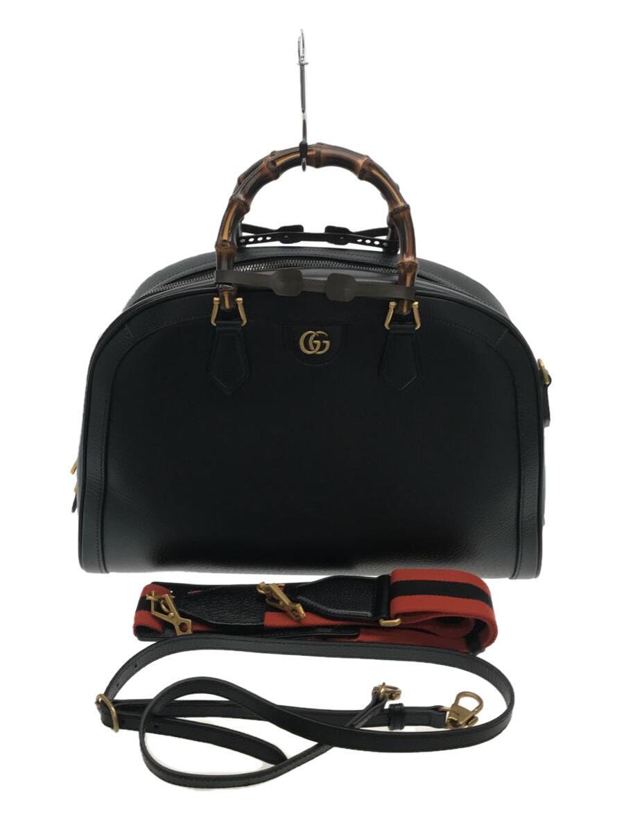 【中古】GUCCI◆ボストンバッグ/なめし革/BLK/無地/705373【御徒面子】