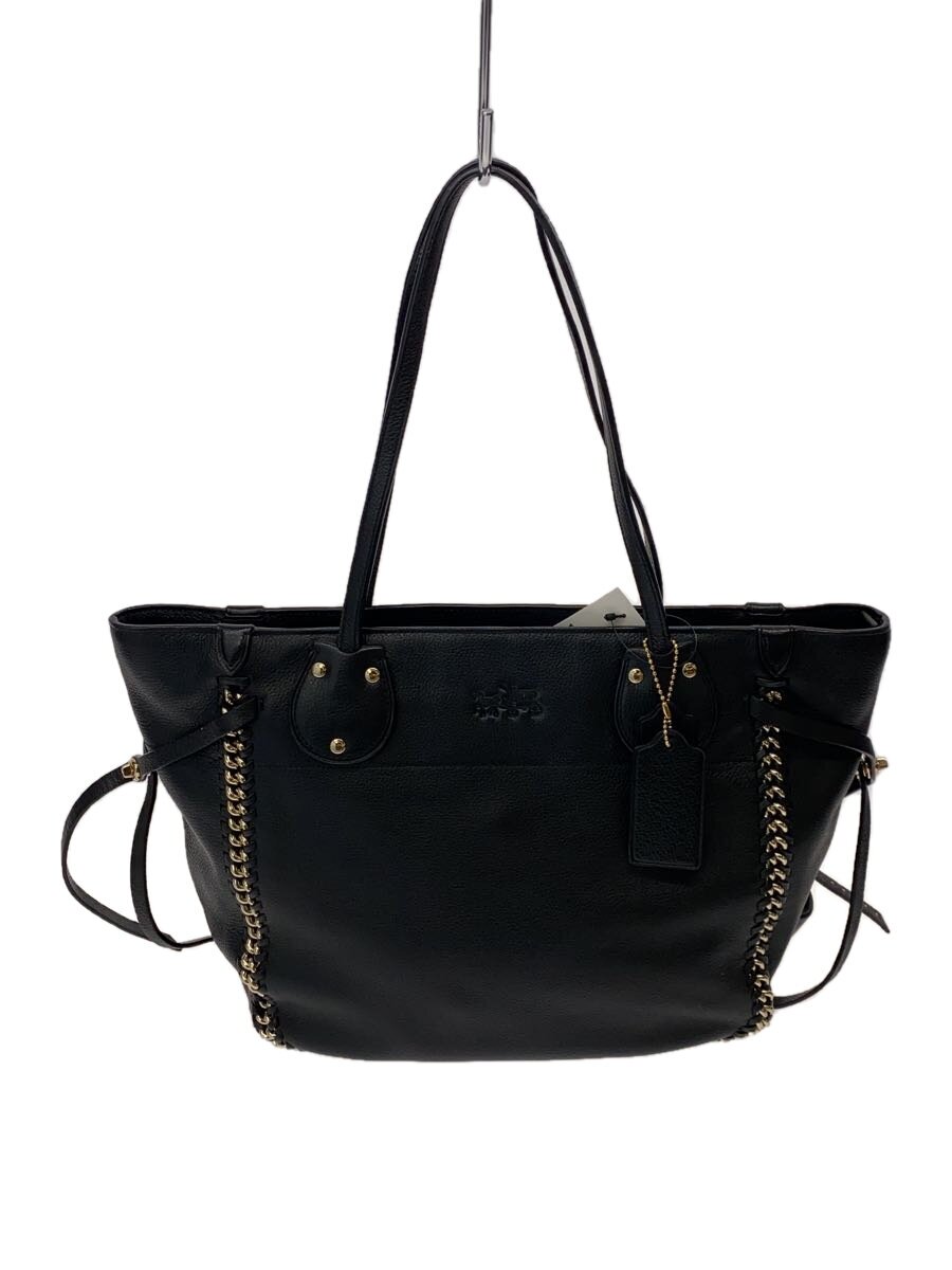 【中古】COACH◆トートバッグ/なめし革/BLK/無地【御徒面子】