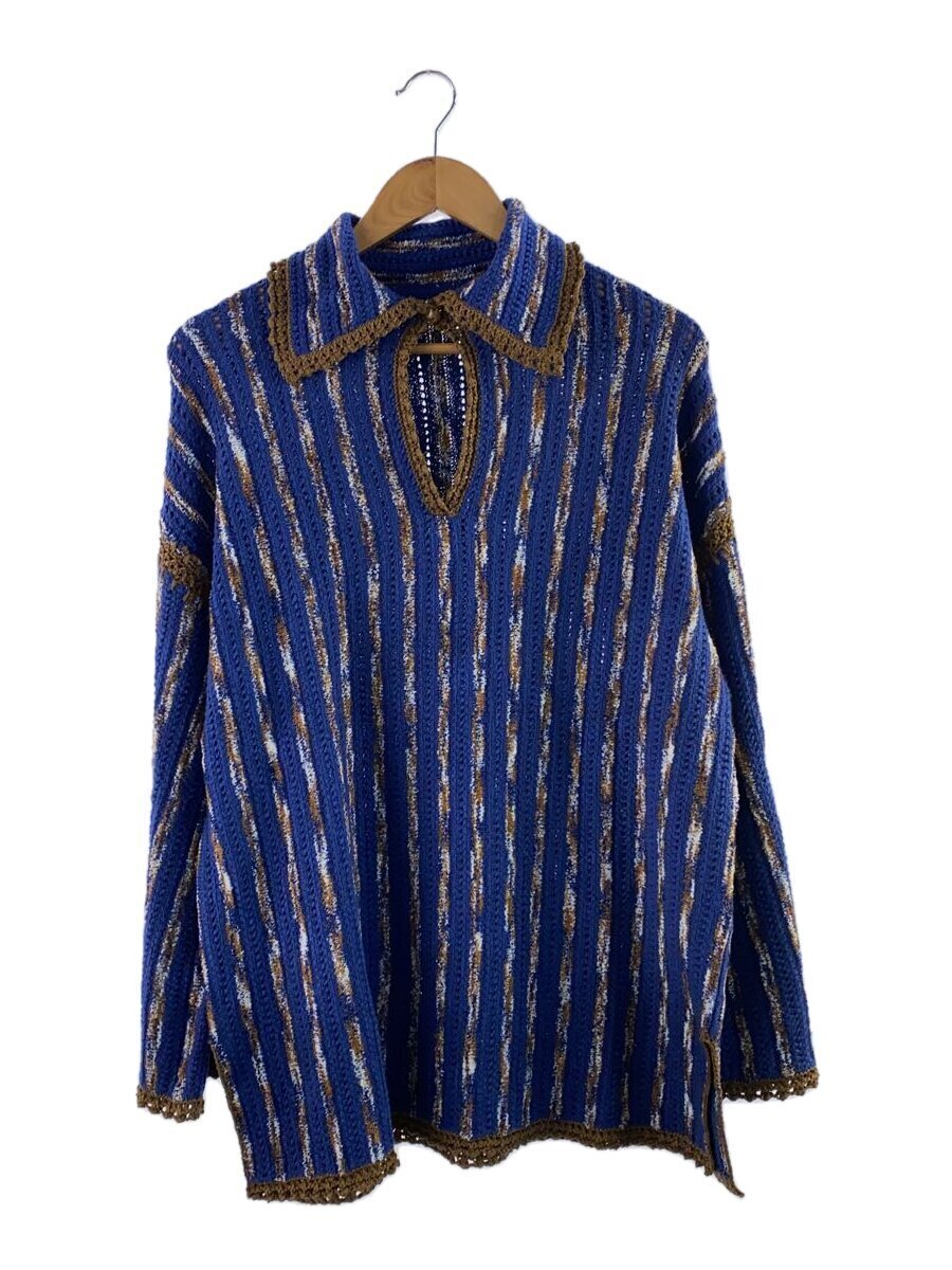 【中古】AMERI◆HAND STITCH STRIPE KNIT TOP/編み物・スウェーター(薄っぺら)/FREE/綿織物/BLU【レディースお召しもの】