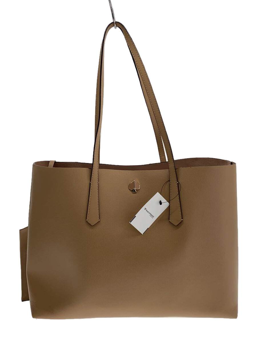 【中古】kate spade new york◆トートバッグ/なめし革/BEG/無地/PXRUA171【御徒面子】