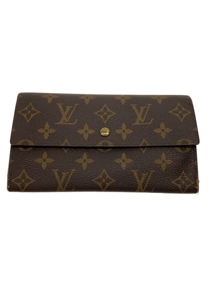 【中古】LOUIS VUITTON◆2)ポルト・フォイユ・インターナショナル_モノグラム・帆布/PVC/BRW/レディース【服飾雑貨他】