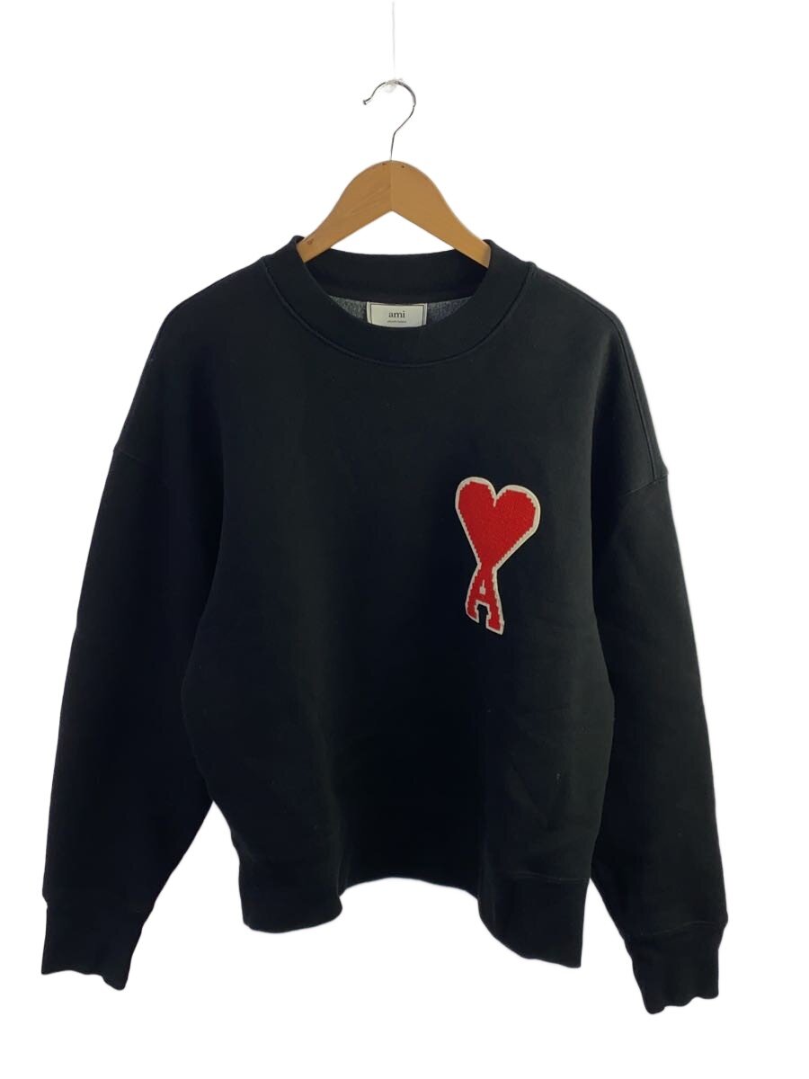 【中古】AMI Alexandre Mattiussi◆I/Big Heart Patch Sweatshirt/汗水/M/綿織物/BLK/h19j037.746//【メンズウェア】
