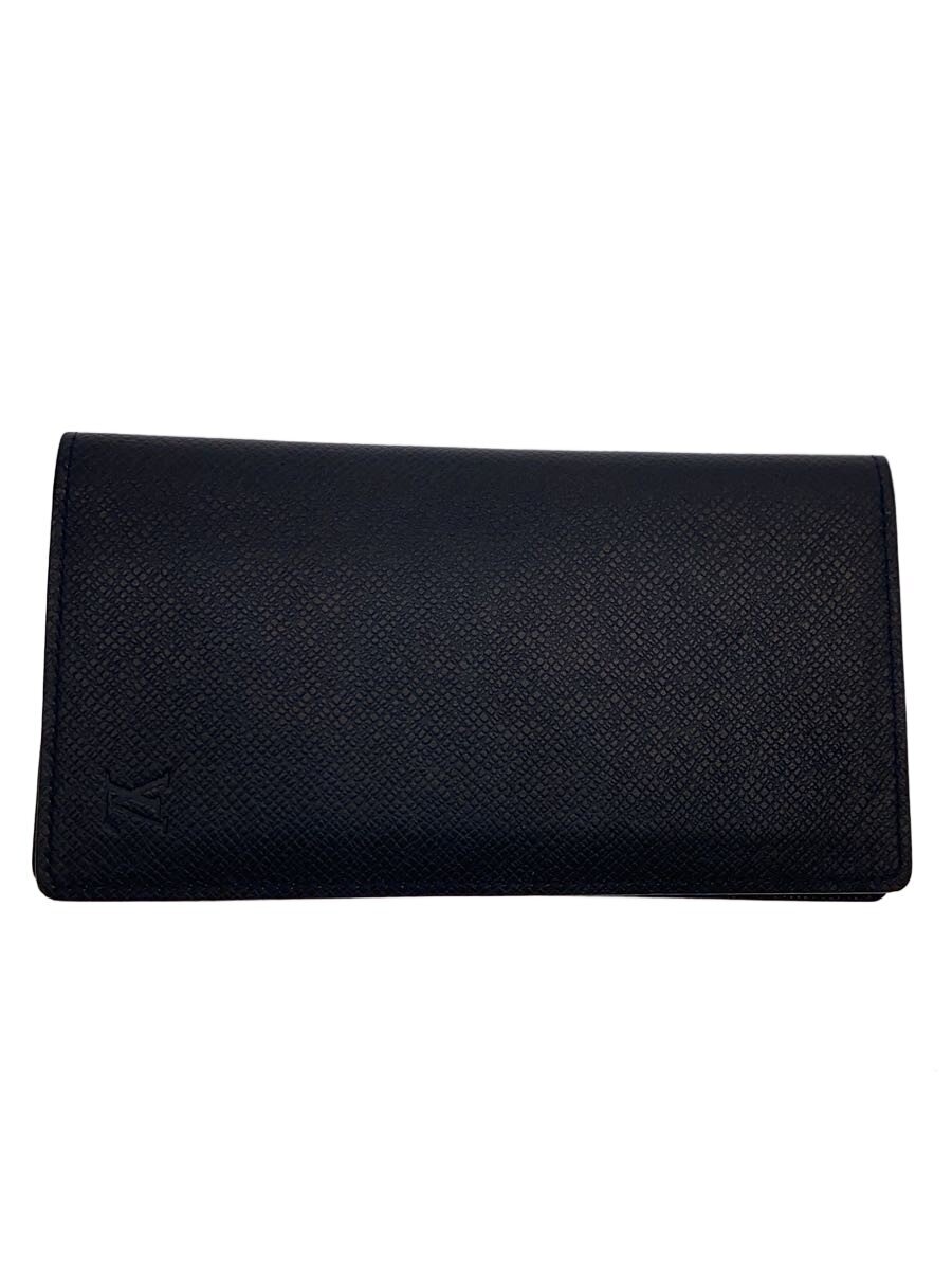 【中古】LOUIS VUITTON◆ポルト・フォイユ・ロン_タイ王国ガ/PVC/BLK/無地/メンズ【服飾雑貨他】
