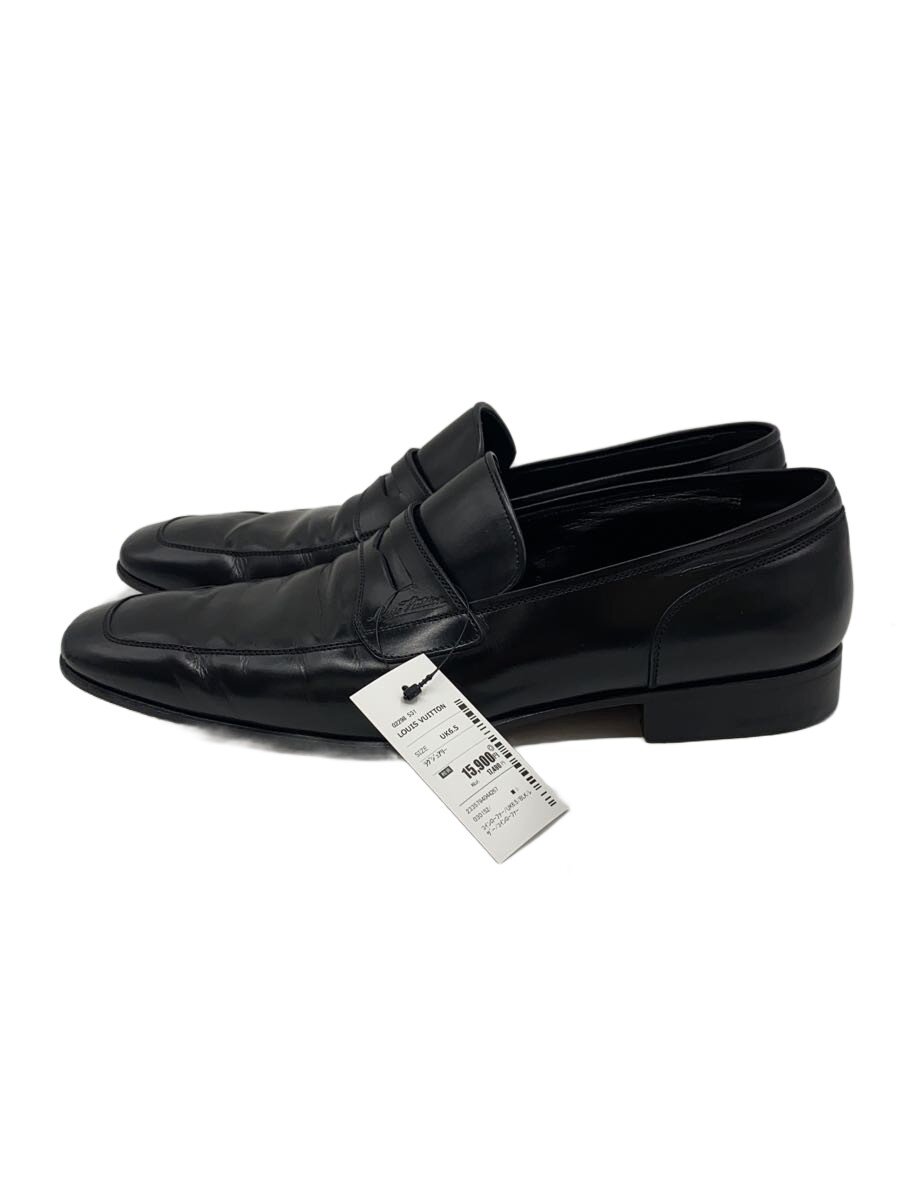 【中古】LOUIS VUITTON◆コインローファー/UK6.5/BLK/なめし革【シューズ】