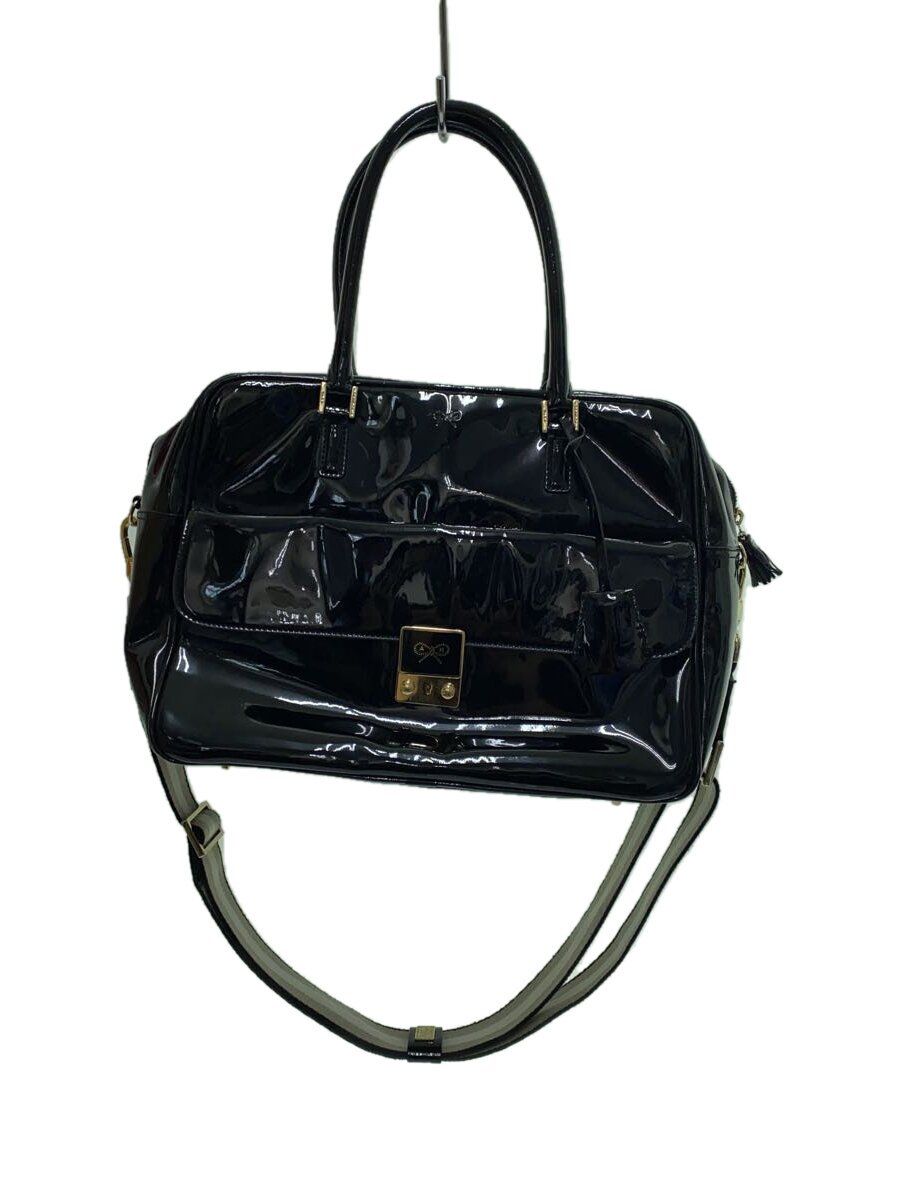【中古】ANYA HINDMARCH◆トートバッグ/エナメル/BLK/2112004-99//【御徒面子】