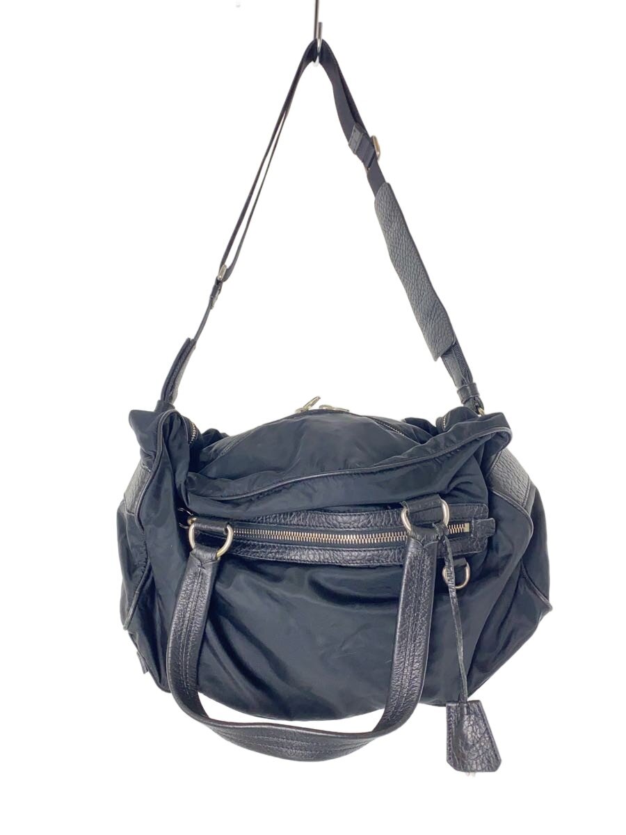 【中古】PRADA◆ジッパープル置きわすれる/ボストンバッグ/ナイロン/BLK【御徒面子】
