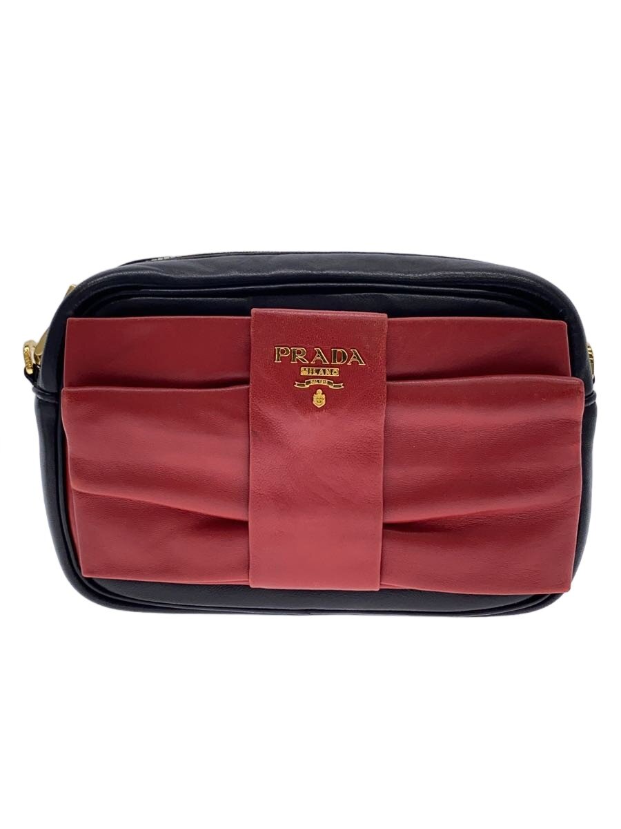 【中古】PRADA◆キズ・スレ有/ショルダーバッグ/なめし革/BLK//【御徒面子】