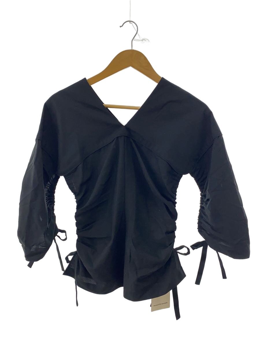 【中古】beautiful people◆シャーリングVネックブラウス/36/コットン/ブラック/1115110006//【レディースウェア】｜2ｎｄ STREET 店