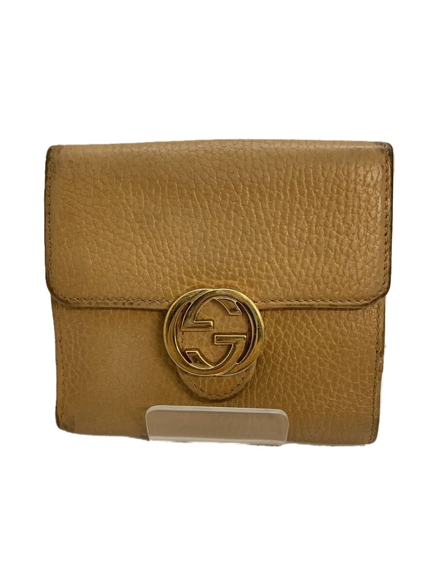 【中古】GUCCI◆GUCCI グッチ 2つ折り紙入れ_インターロッキングG/なめし革/BEG/レディース【服飾雑貨他】