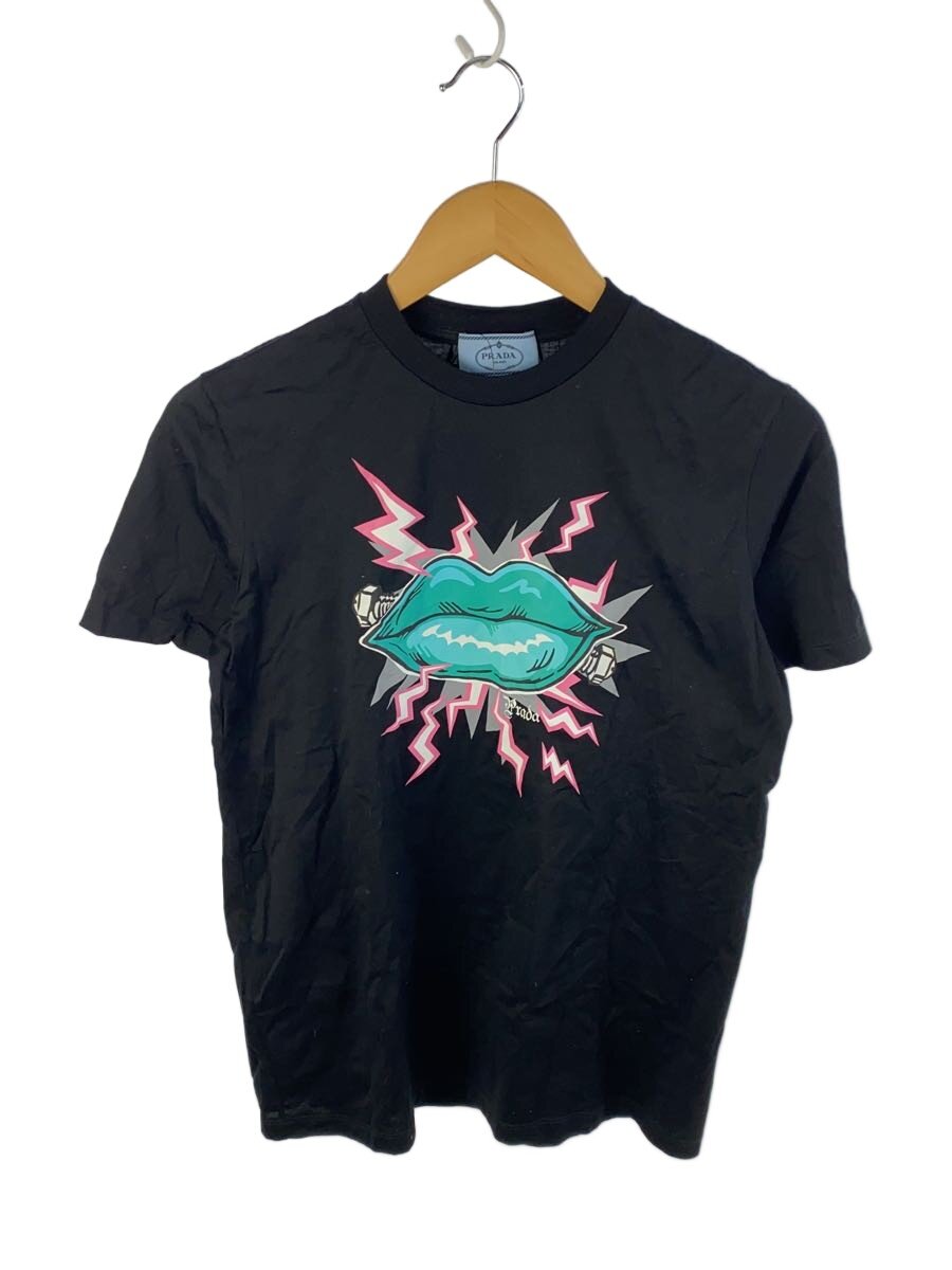 【中古】PRADA◆ティーシャツ/XS/綿織物/BLK/刷り上げる/35838 S161【レディース御召しもの】