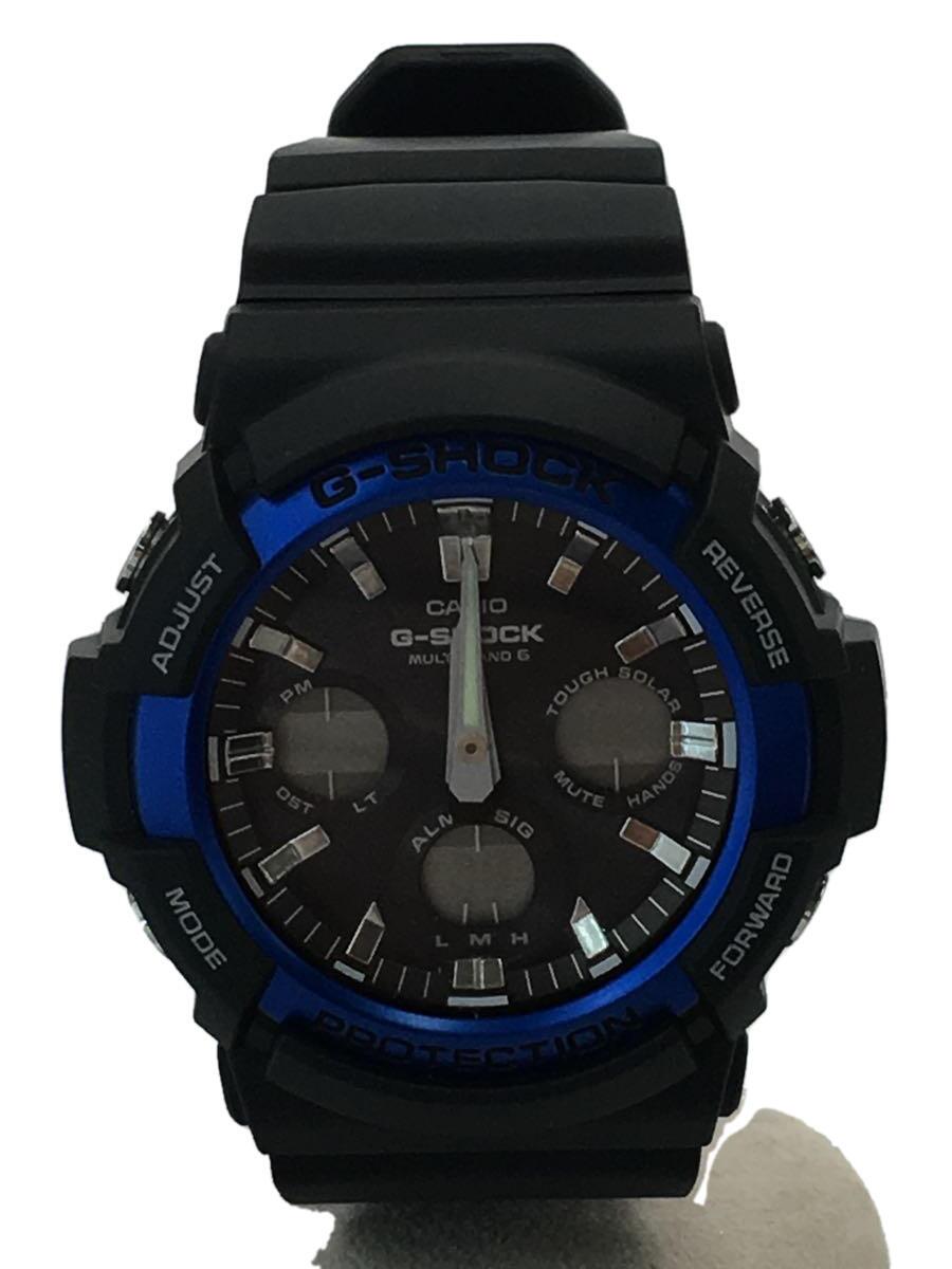 【中古】CASIO◆ソーラーウオッチ・G-SHOCK/デジアナ/天然ゴム/BLU/BLK【服飾雑貨他】