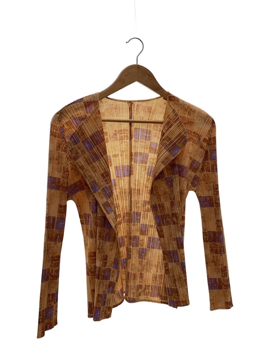 【中古】PLEATS PLEASE ISSEY MIYAKE◆ジレー(薄っぺら)/筋目/3/ポリエステル/赤銅色/総柄/PP41-JO933【レディース御召しもの】