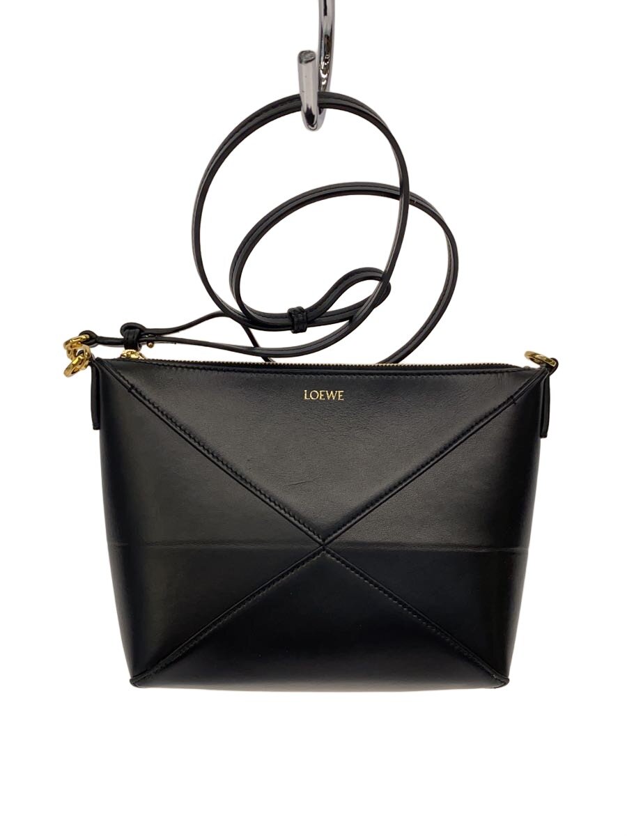 【中古】LOEWE◆合切袋/なめし革/BLK【御徒面子】