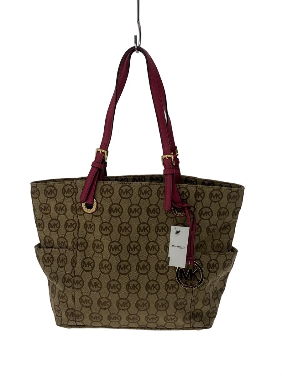 【中古】MICHAEL KORS◆トートバッグ/--/BEG/総柄/ap-1109/ショッキングサクラ色【御徒面子】
