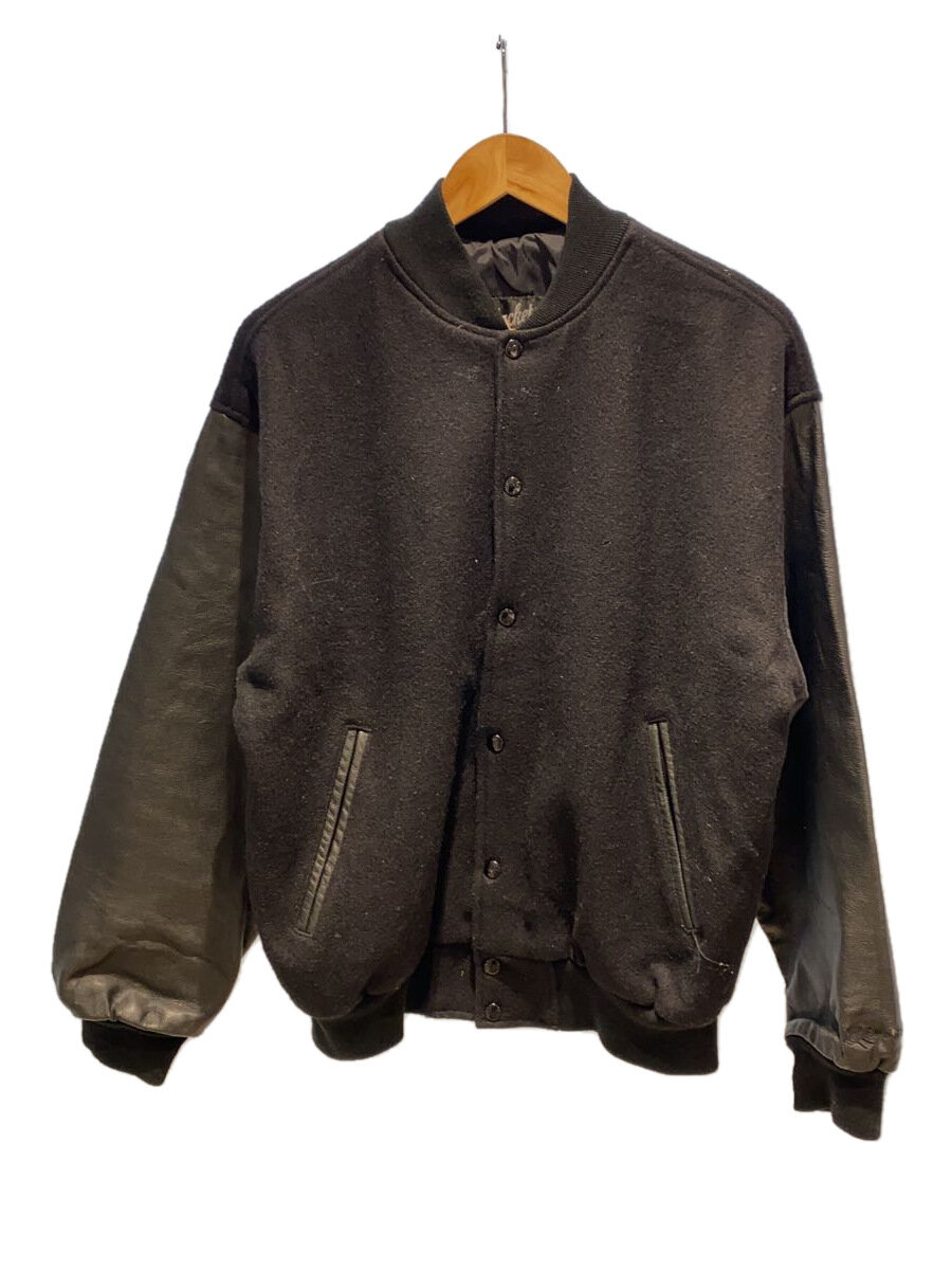【中古】S JACKETS/USA製/袖レザー/スタジャン/L/ウール/オールブラック/無地//【メンズウェア】|2nd STREET 店