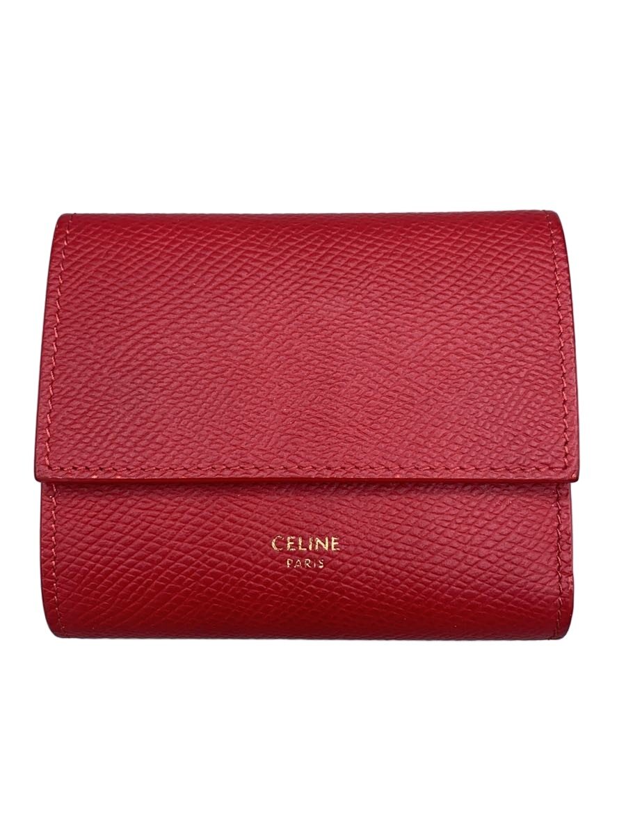 【中古】CELINE◆スモールトリフォールド/3つ折り金入れ/なめし革/RED/無地/レディース/U-A1-1139【服飾雑貨他】